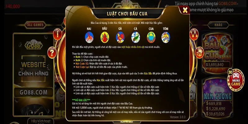 Bầu cua mini Go88 - Mẹo chơi game đổi thưởng cực hay 2 Bầu cua mini Go88 có luật chơi đơn giản, dễ hiểu thu hút nhiều người mới tham gia