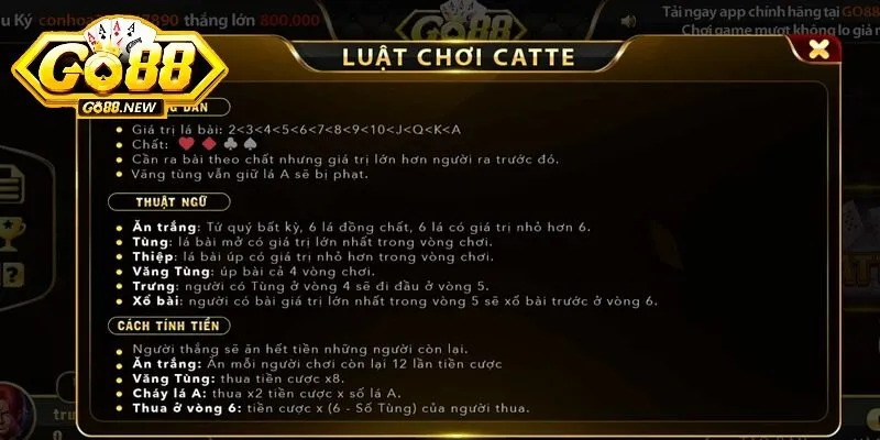 Luật tính điểm Catte Go88 tuân thủ theo nguyên tắc chung